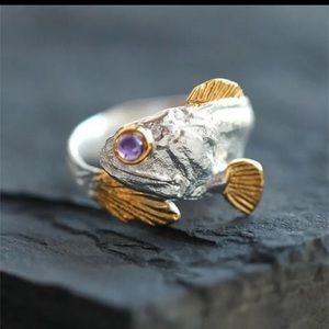 - - Koi Fish Ring-Titanium, Adjustable 6-8